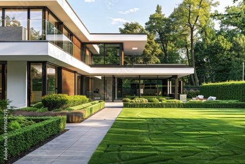 Wallpaper Mural A suburban home with a well-manicured lawn and a pathway leading up to the entrance Torontodigital.ca