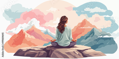 Illustration of yoga postures is important for health, mind, emotions, and more. Exercise is good for energy.