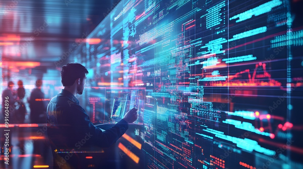 A Programmer Interacting with Digital Code on a Large Screen A Programmer Interacting with Digital Code on a Large Screen