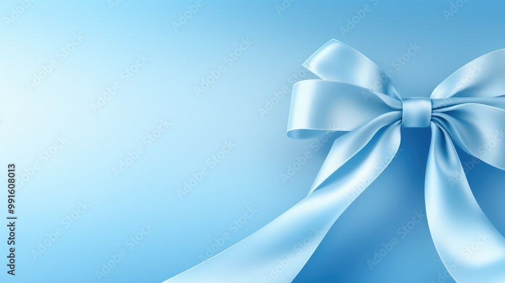 Blue satin bow on a blue background. Blue satin bow on a blue background.