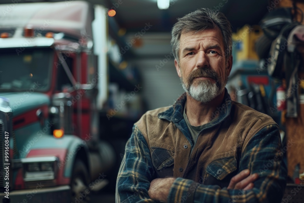 A person stands next to a vehicle in a storage area A person stands next to a vehicle in a storage area