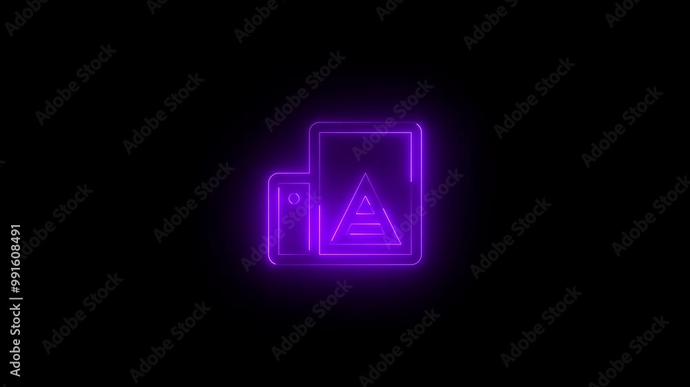 Neon printer icon purple glowing black background animation Neon printer icon purple glowing black background animation
