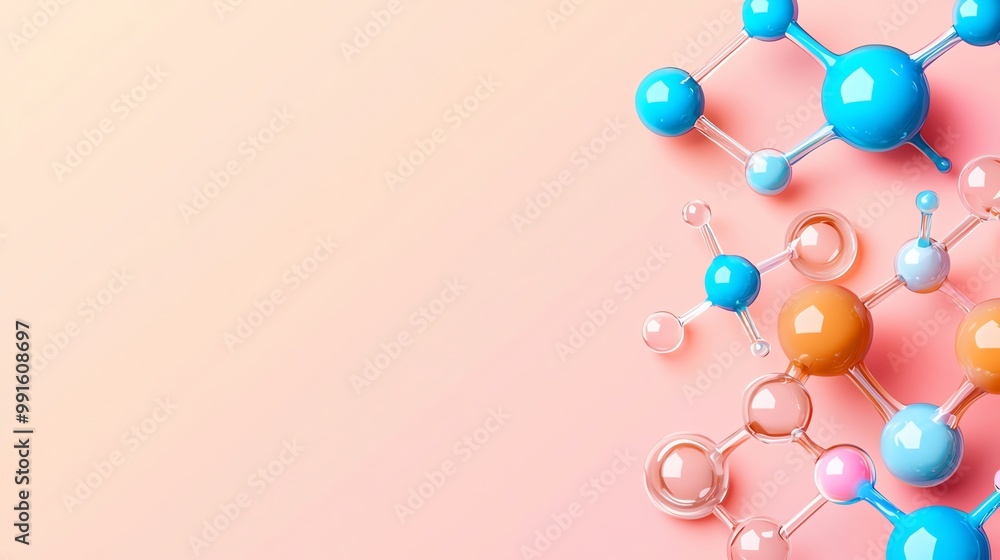 Colorful molecular structures on a pastel background. Colorful molecular structures on a pastel background.