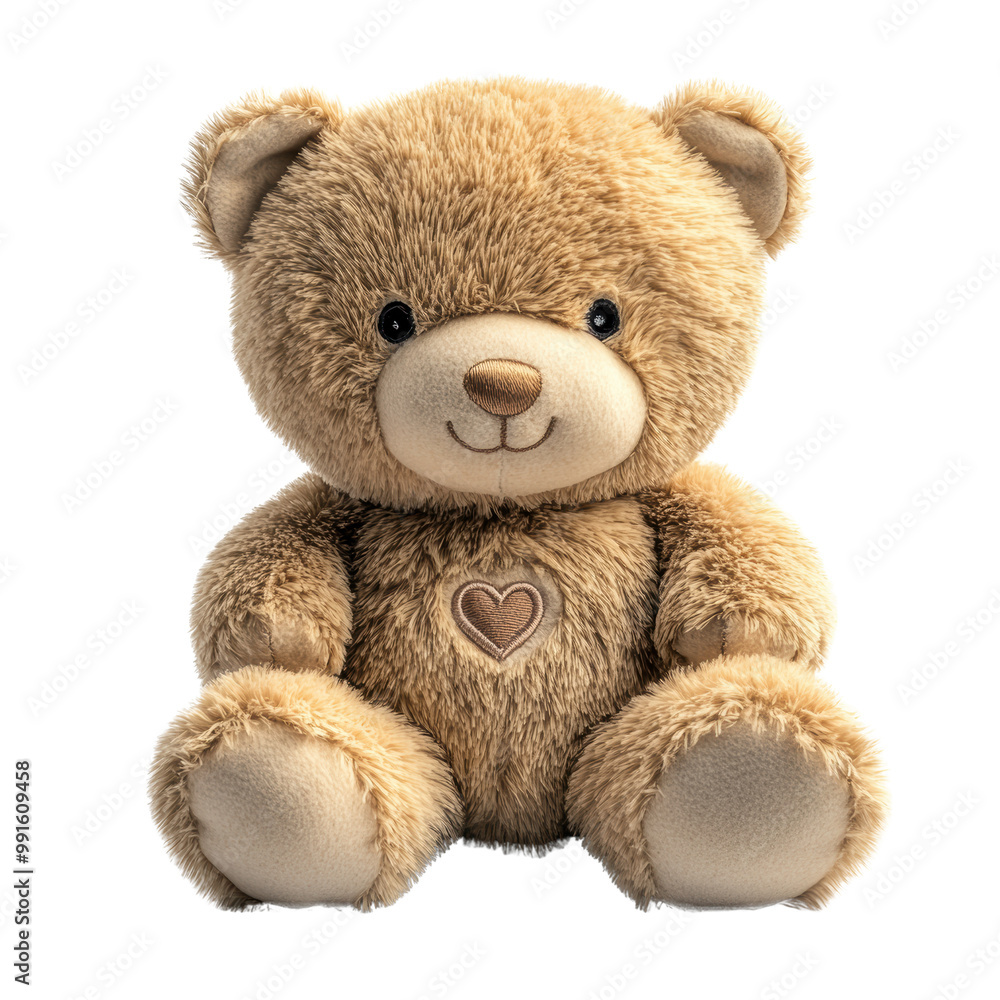 A soft, plush teddy bear with a heart on its chest, featuring a warm, cuddly appearance and bright, inviting eyes A soft, plush teddy bear with a heart on its chest, featuring a warm, cuddly appearance and bright, inviting eyes