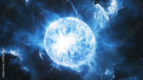 White dwarf star glowing faintly as it cools down after the supernova explosion, surrounded by remnants of gas photo