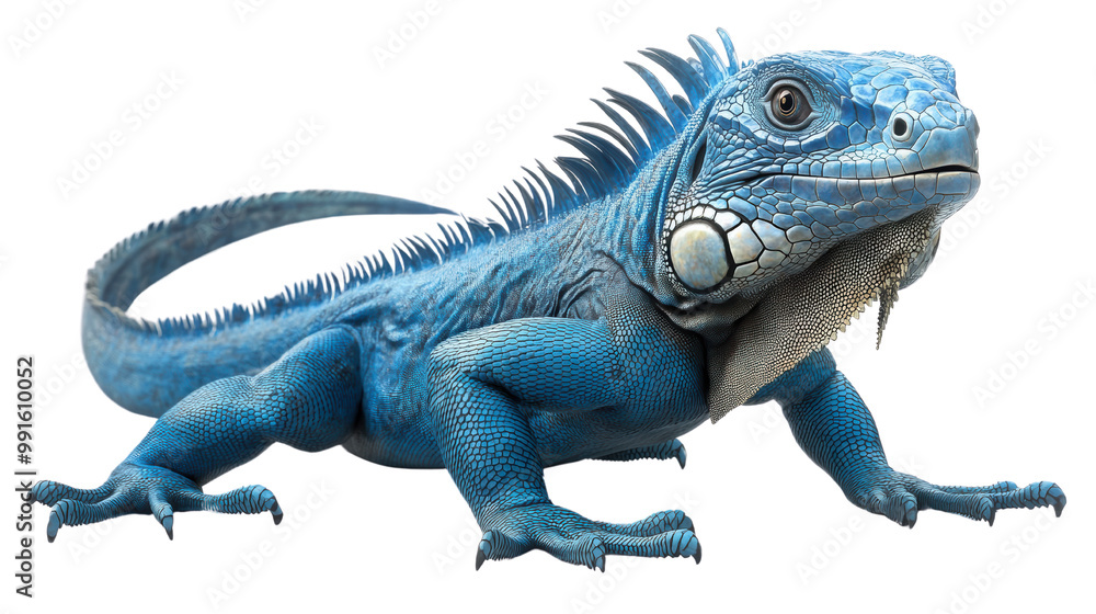Obraz premium A vibrant blue lizard with textured skin and distinct features, showcasing its robust body and lively posture in a realistic depiction