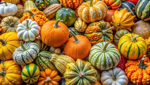 Aesthetic Collection of Colorful Gourds in Different Shapes for Autumn Decorations