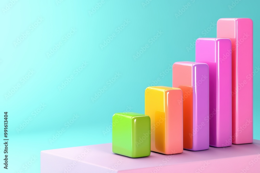 Colorful bar graph showing growth against a pastel background. Colorful bar graph showing growth against a pastel background.