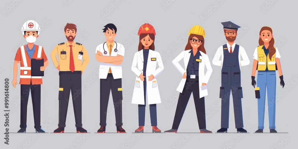 A group of individuals with different occupations gathered together A group of individuals with different occupations gathered together