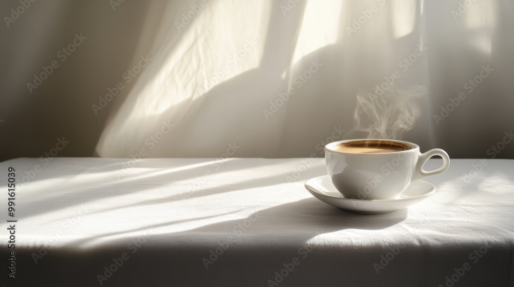 Coffee, tablecloth, morning ritual. Generative AI Coffee, tablecloth, morning ritual. Generative AI