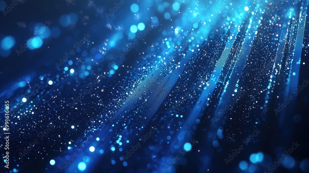 Fototapeta premium A dynamic holographic background with blue light beams and digital particles, evoking a modern technology and futuristic atmosphere.