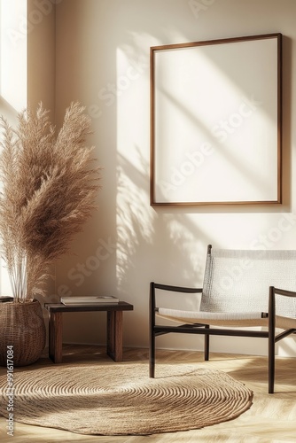 Minimalist Home Interior: Modern Scandinavian Decor with Blank Wall Mockup
