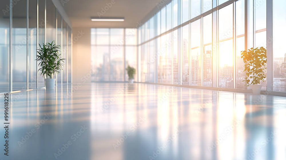 Light blurred background. The hall of an office or medical institution, Sunlit modern office space. Light blurred background. The hall of an office or medical institution, Sunlit modern office space.