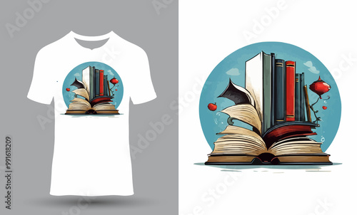 book logo with white t-shirt design photo