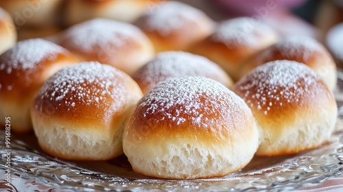 Sweet, light rolls dusted with powdered sugar.