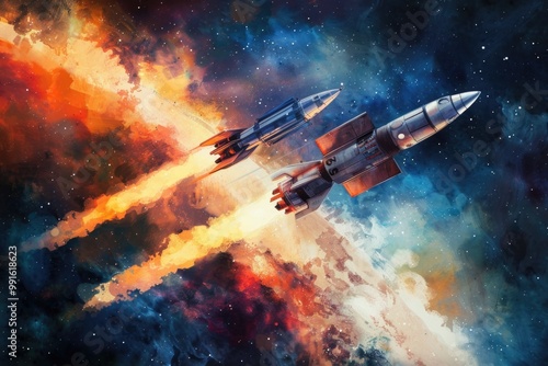 Wallpaper Mural Two rockets flying through space Torontodigital.ca