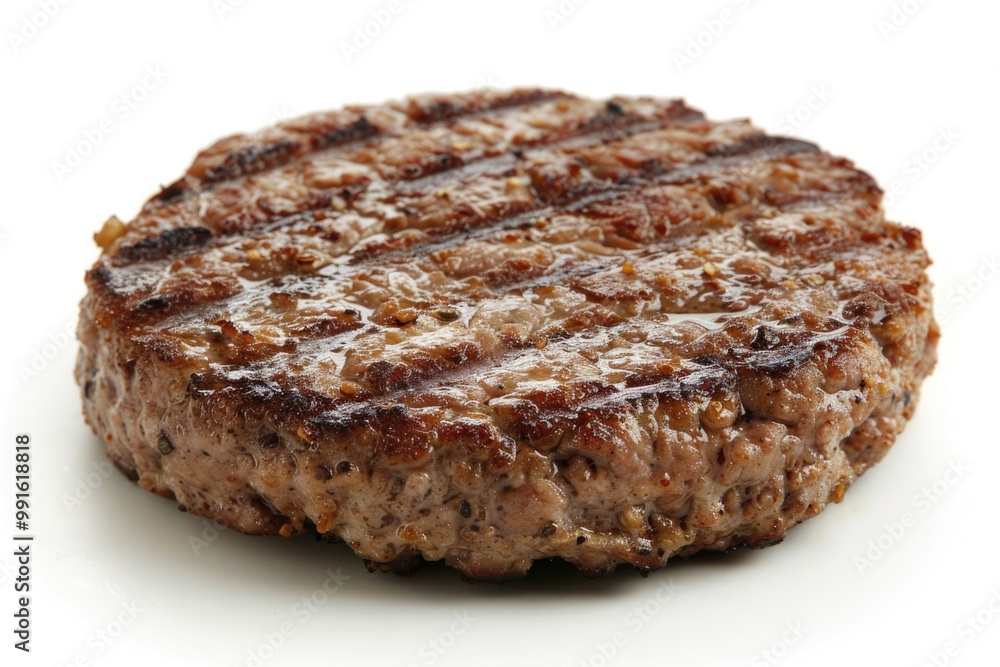 A close-up shot of a juicy hamburger on a white background, perfect for food-related content or marketing materials A close-up shot of a juicy hamburger on a white background, perfect for food-related content or marketing materials