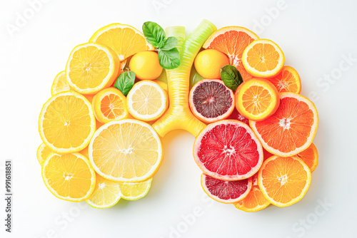 A fruit salad is arranged to look like a lung