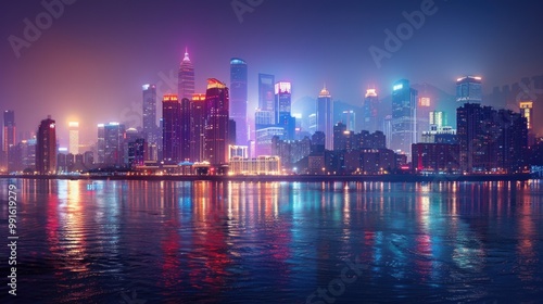 Wallpaper Mural A city viewed from across the water at night, with various buildings and lights Torontodigital.ca