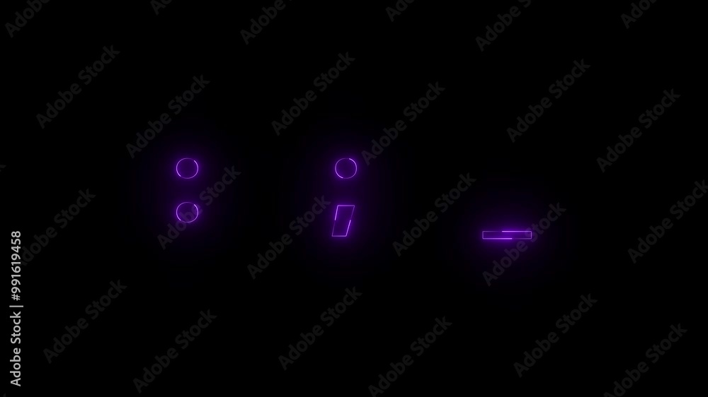 Neon punc keys icon purple glowing black background animation Neon punc keys icon purple glowing black background animation