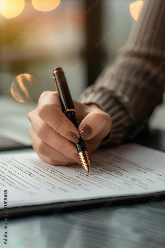 Hand Signing Contract at Desk Hand Signing Contract at Desk