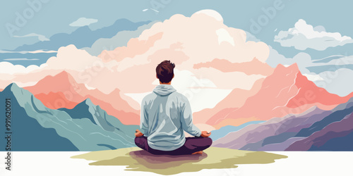 illustration of man yoga postures is important for health, mind, emotions, and more exercises are good for energy and calm