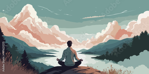 illustration of man yoga postures is important for health, mind, emotions, and more exercises are good for energy and calm