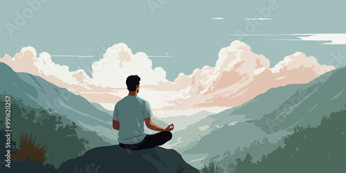 illustration of man yoga postures is important for health, mind, emotions, and more exercises are good for energy and calm