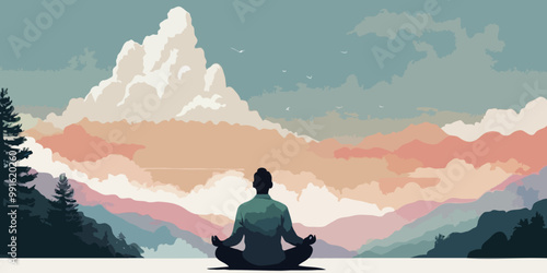 illustration of man yoga postures is important for health, mind, emotions, and more exercises are good for energy and calm