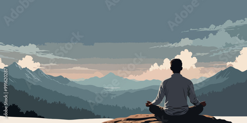 illustration of man yoga postures is important for health, mind, emotions, and more exercises are good for energy and calm