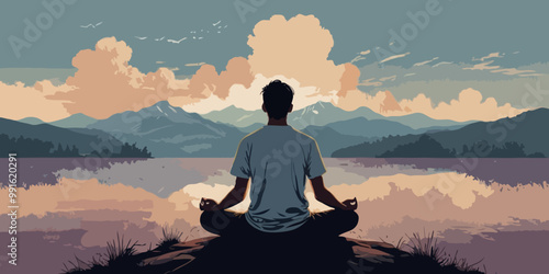 illustration of man yoga postures is important for health, mind, emotions, and more exercises are good for energy and calm