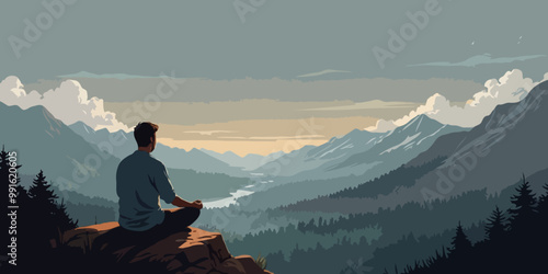 illustration of man yoga postures is important for health, mind, emotions, and more exercises are good for energy and calm