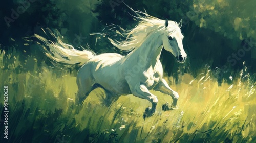 Cremello mare elegant freedom pasture gallops. Generative AI photo