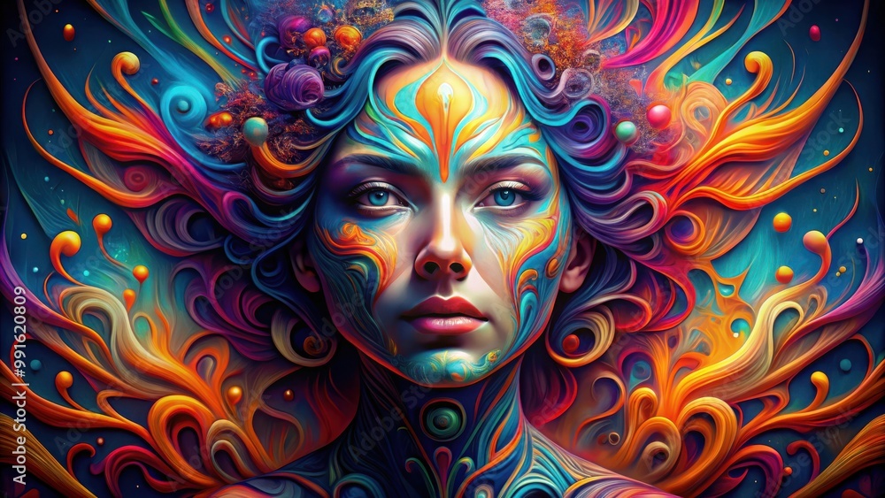 Abstract Vibrant Face Form with Fluid Shapes and Swirling Lines for Art Admirers Abstract Vibrant Face Form with Fluid Shapes and Swirling Lines for Art Admirers
