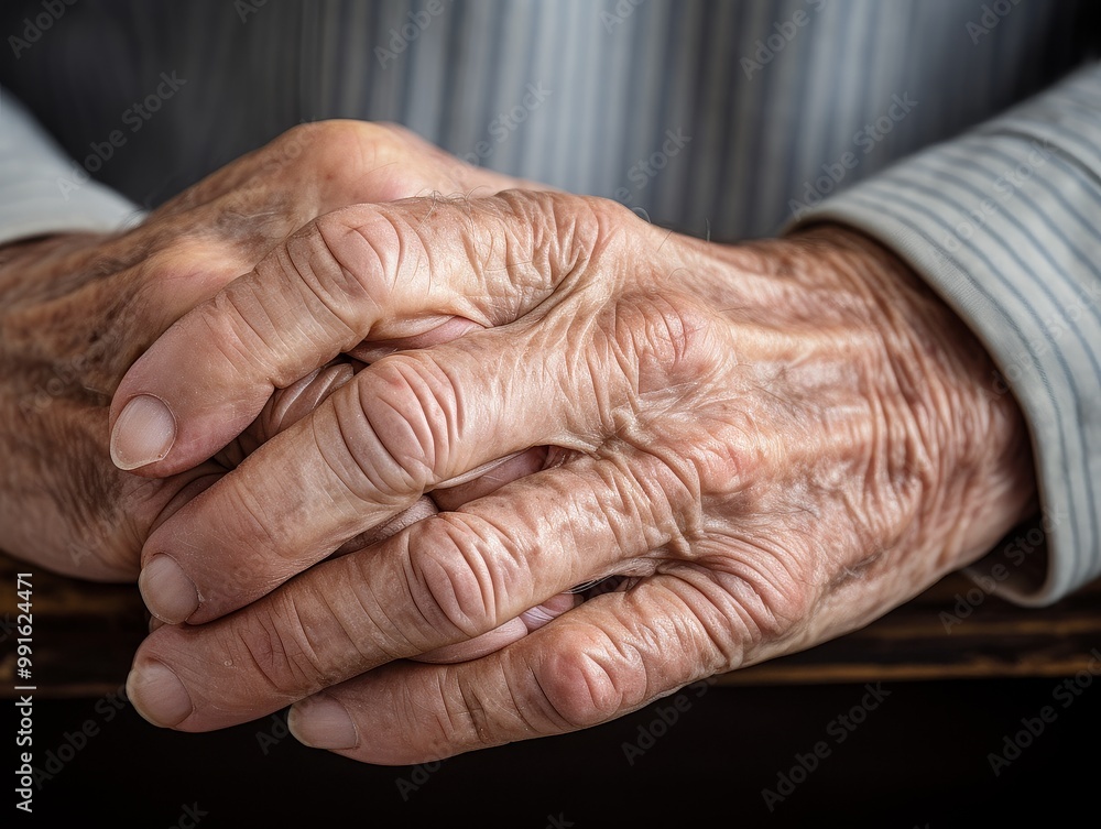 Fototapeta premium Trembling Fingers of Time: Intimate Portrait of Aging