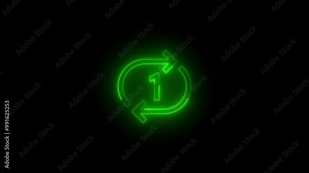 Neon repeat one icon green glowing black background animation Neon repeat one icon green glowing black background animation