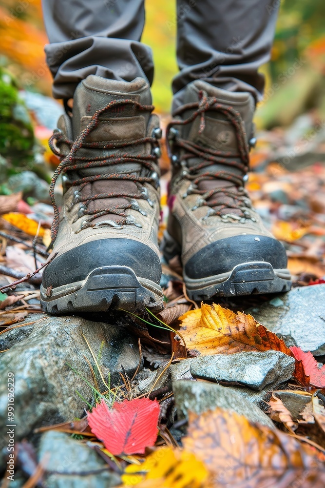 Autumn Trek: Boots on Rocky Path Autumn Trek: Boots on Rocky Path