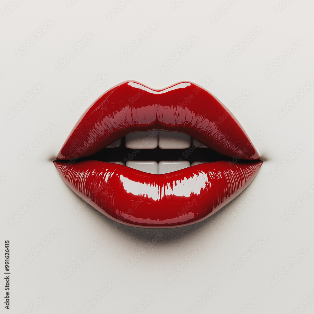Obraz premium woman lips, red lipstick and white background