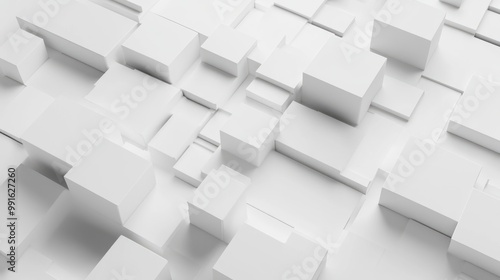 Minimalistic Geometric White Tech Background with Futuristic 3D Cubic Structure