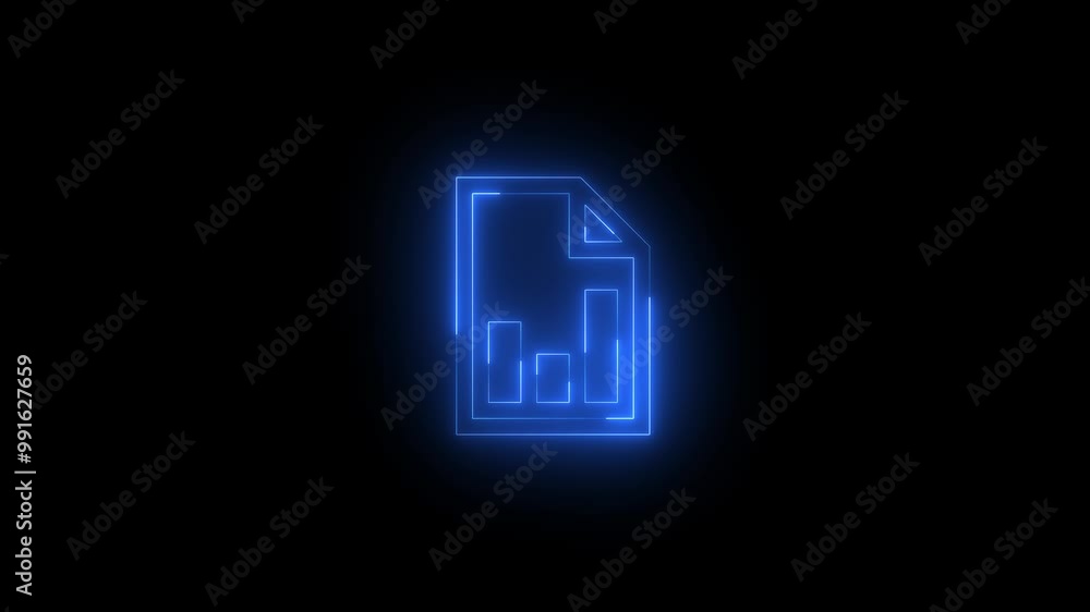 Neon report document icon blue glowing black background animation Neon report document icon blue glowing black background animation