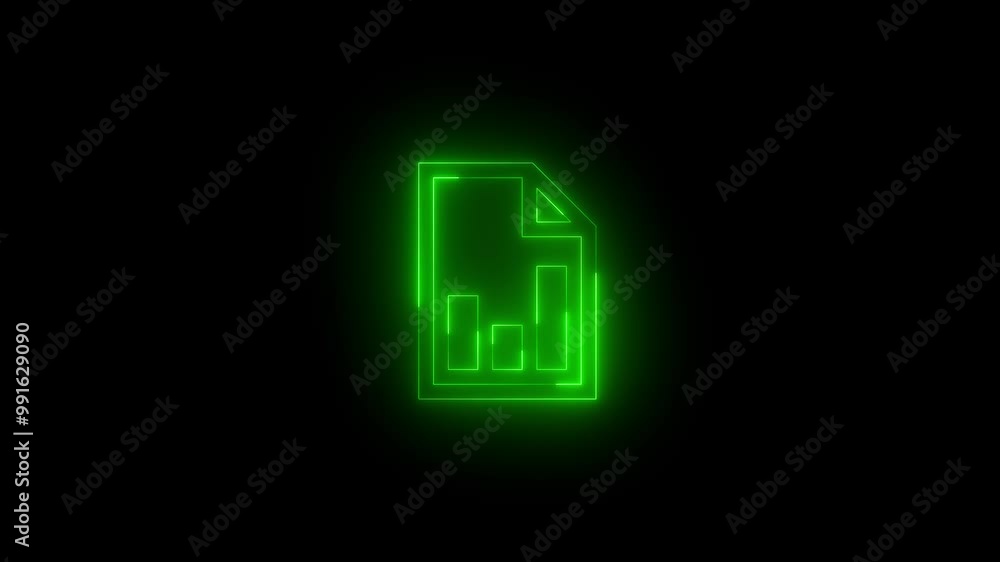 Neon report document icon green glowing black background animation Neon report document icon green glowing black background animation