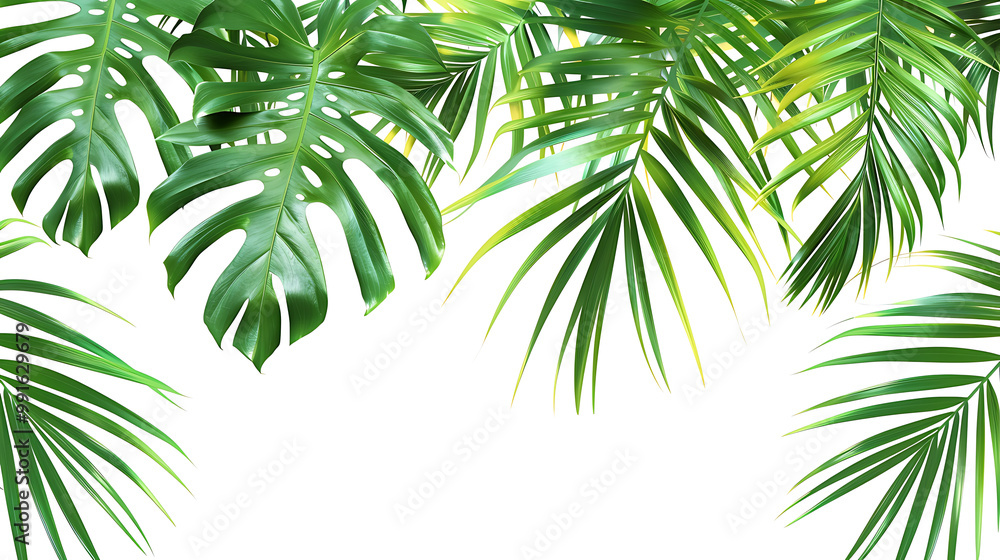 Exotic green tropical summer plant palm leaves branch isolated on withe background Exotic green tropical summer plant palm leaves branch isolated on withe background