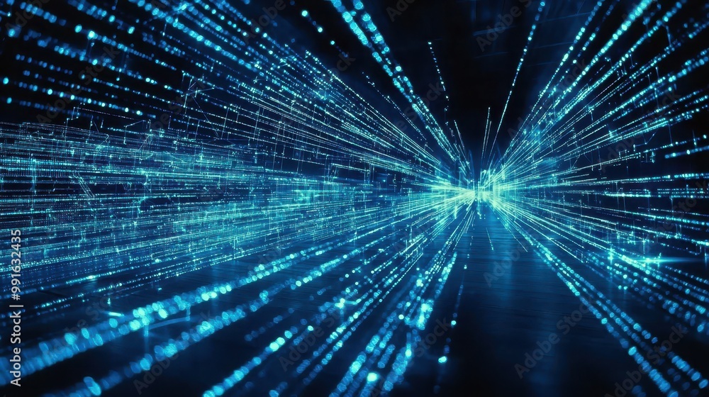 Blue holographic beams of light cutting through an abstract tech grid, evoking the energy of innovation and futuristic design. Blue holographic beams of light cutting through an abstract tech grid, evoking the energy of innovation and futuristic design.