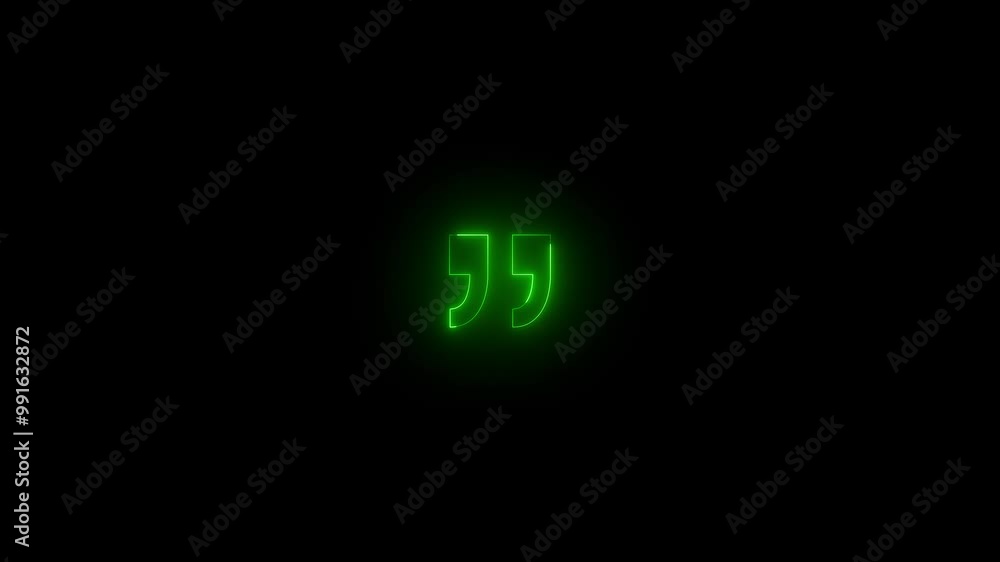Neon right double quote icon green glowing black background animation Neon right double quote icon green glowing black background animation