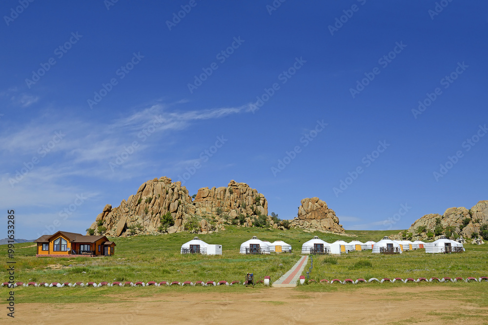 Yurts - tourist base, yurts for rent, Central Mongolia - A yurt or ger is a portable, round tent covered and insulated with skins or felt and traditionally used as a dwelling