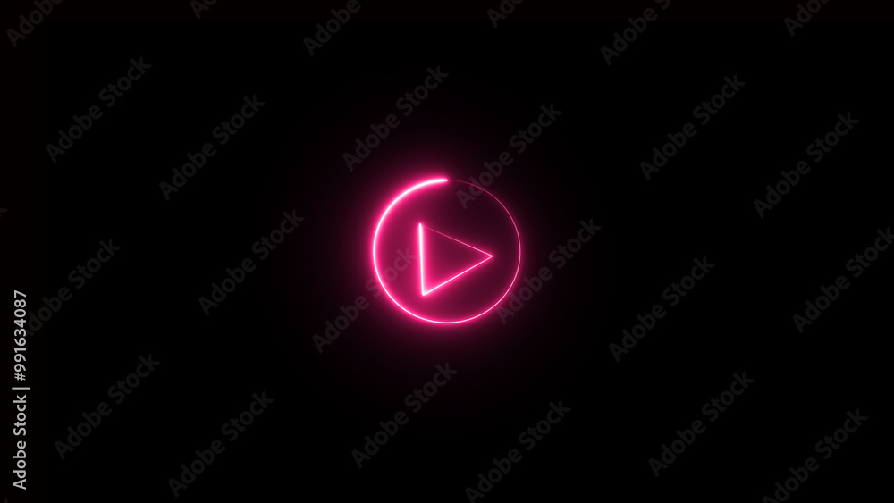 Neon glowing play button with neon circle. play button icon on black background. 3d rendering – vector illustration. Neon glowing play button with neon circle. play button icon on black background. 3d rendering – vector illustration.