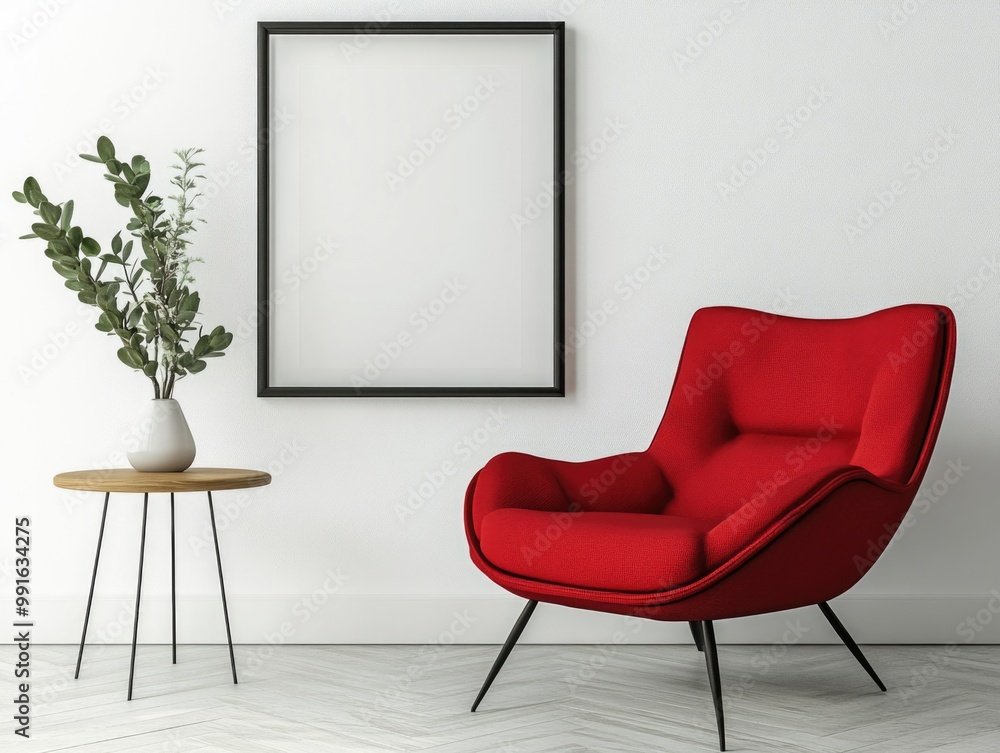 Contemporary Red Armchair in Modern Living Room Contemporary Red Armchair in Modern Living Room