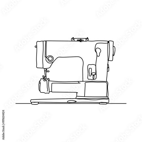 Dessin en ligne continue d'une machine à coudre, lineart, vecteur