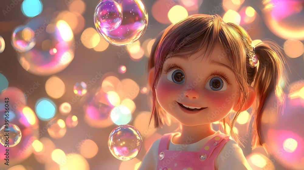 Cute Cartoon Girl With Bubbles. Cute Cartoon Girl With Bubbles.