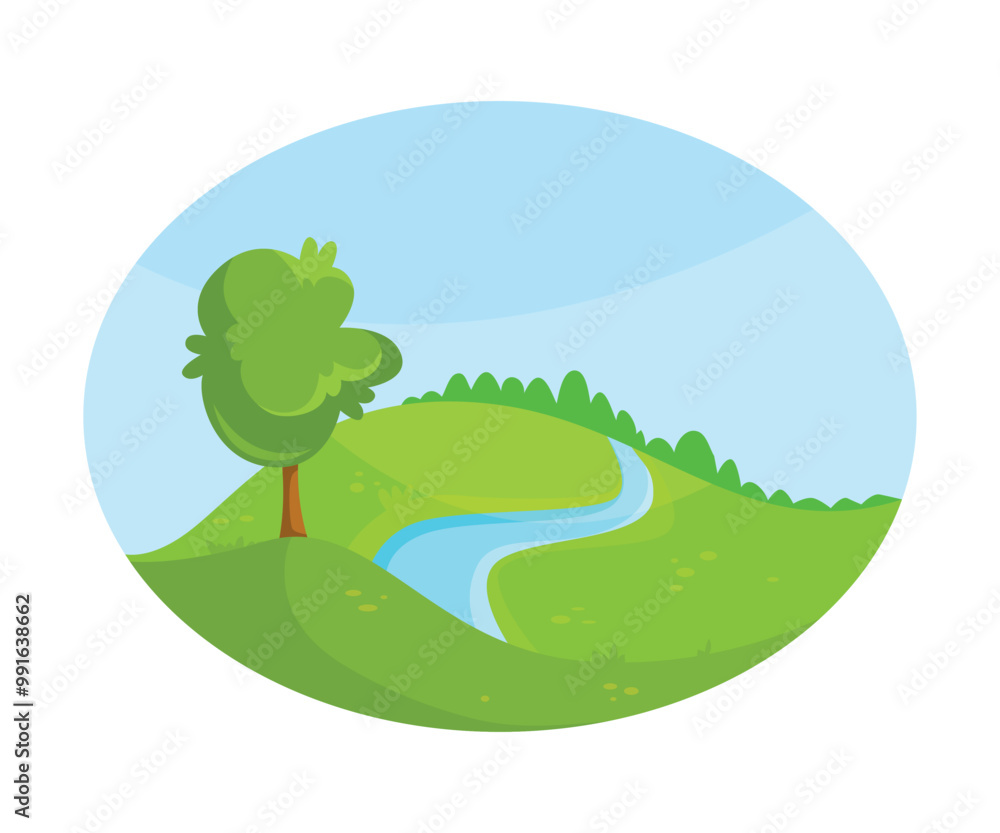 Obraz premium Organic Farming Green Rural Field with Crop Growing Vector Illustration